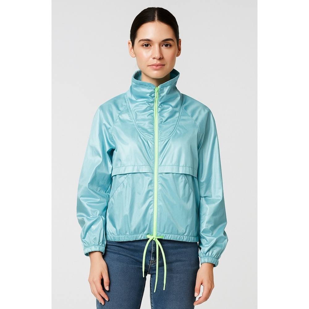 ON VTG Aqua Neon Jewel Tone Pocketed Zip Track Trainer Coat Windbreaker Jacket